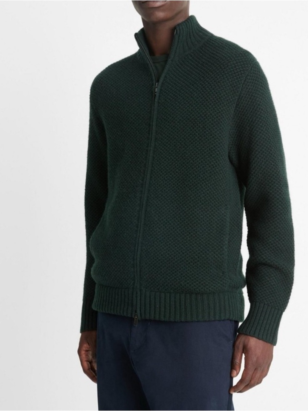 Vince Men’s L Deep Jewel Green Macro Pique Wool Full Zip Cardigan Sweater Jacket
